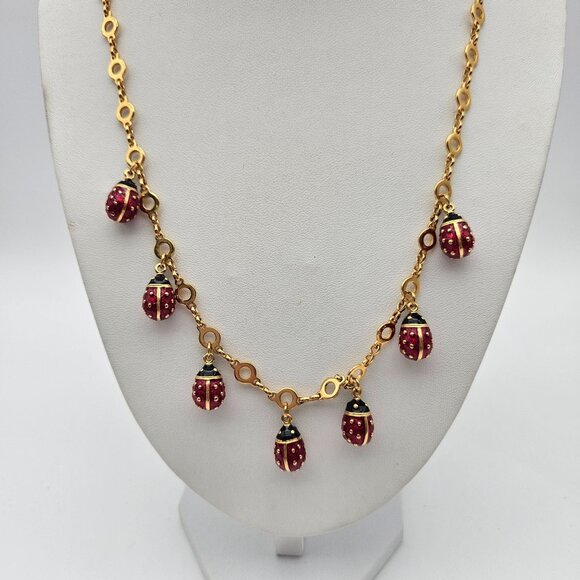 Joan Rivers Ladybug Charm Gold Tone Enamel Necklace - Picture 1 of 5